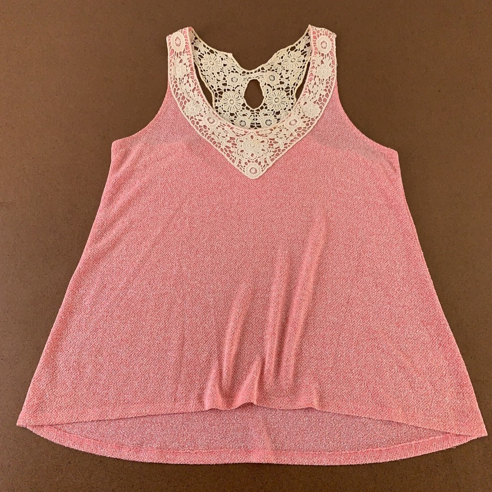 By Design Women's Size large Pink Knit Lace Trim Pullover Tank Top